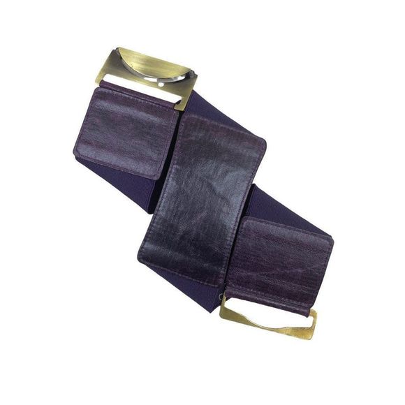 Brown 2" Wide Stretch Belt with Brass Hook Clasp and Pleather Fits up to XL - Picture 1 of 4